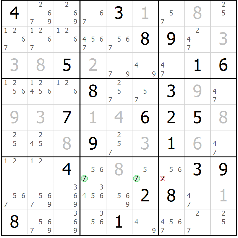 Position des candidats pour la solution de la Gr 119 page 122 du magazine de sudoku Giga sudoku niv 6-8 n° 016