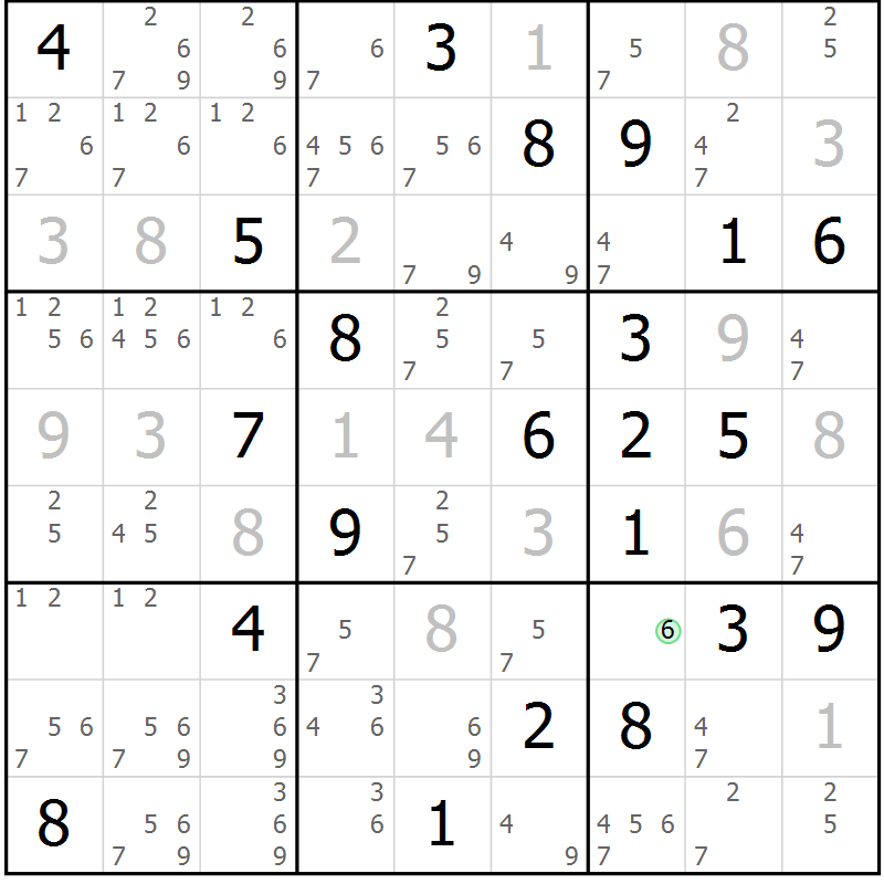 Position des candidats pour la solution de la Gr 119 page 122 du magazine de sudoku Giga sudoku niv 6-8 n° 016