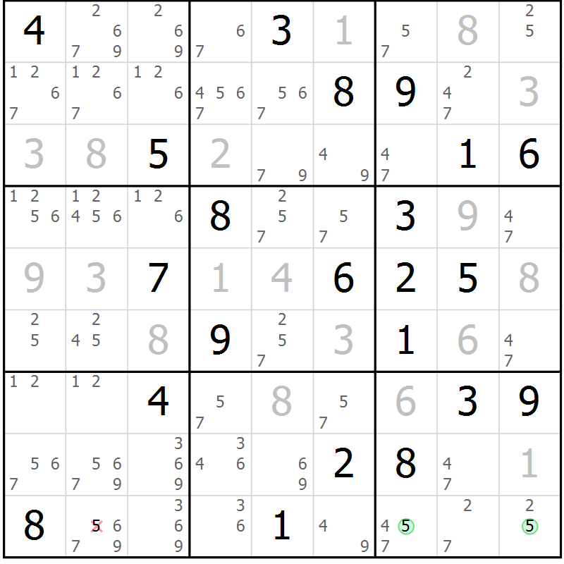 Position des candidats pour la solution de la Gr 119 page 122 du magazine de sudoku Giga sudoku niv 6-8 n° 016