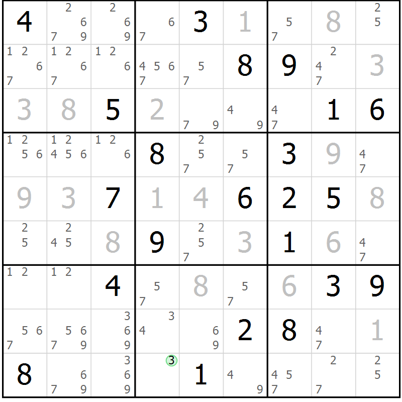 Position des candidats pour la solution de la Gr 119 page 122 du magazine de sudoku Giga sudoku niv 6-8 n° 016