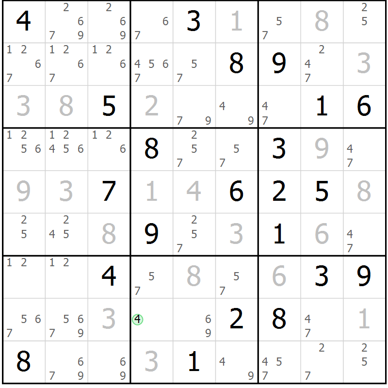 Position des candidats pour la solution de la Gr 119 page 122 du magazine de sudoku Giga sudoku niv 6-8 n° 016