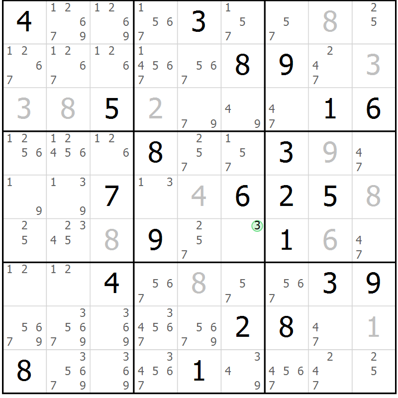 Position des candidats pour la solution de la Gr 119 page 122 du magazine de sudoku Giga sudoku niv 6-8 n° 016