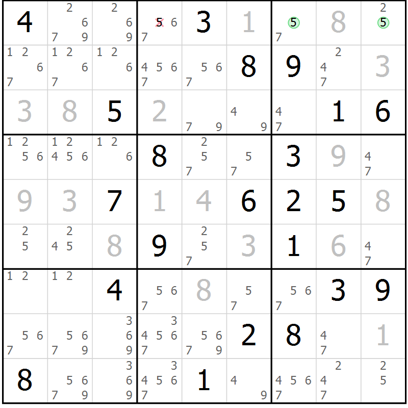 Position des candidats pour la solution de la Gr 119 page 122 du magazine de sudoku Giga sudoku niv 6-8 n° 016