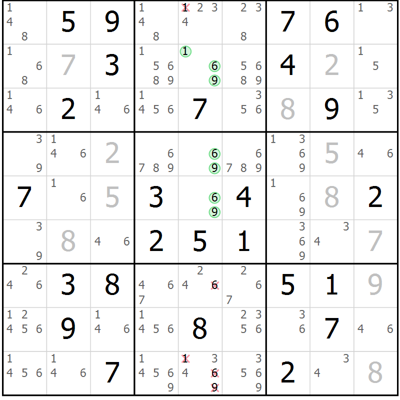 Position des candidats pour la solution de la Gr 12 page 15 du magazine de sudoku Giga sudoku niv 6-8 n° 016