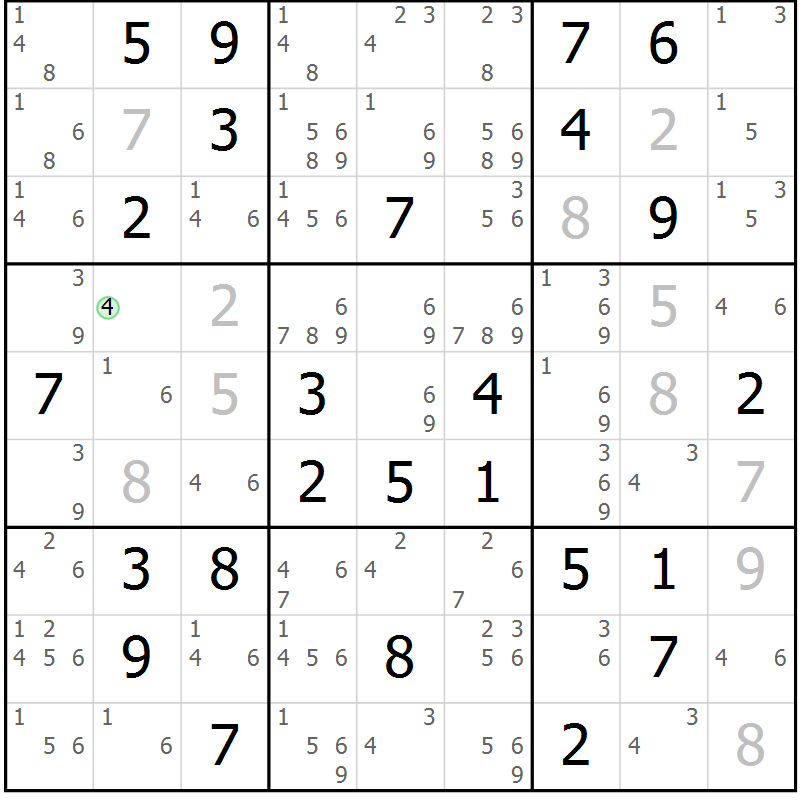 Position des candidats pour la solution de la Gr 12 page 15 du magazine de sudoku Giga sudoku niv 6-8 n° 016