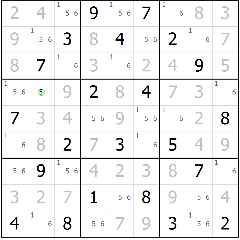 Position des candidats pour la solution de la Gr 120 page 123 du magazine de sudoku Giga sudoku niv 6-8 n° 016