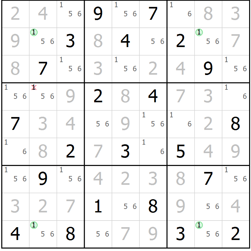 Position des candidats pour la solution de la Gr 120 page 123 du magazine de sudoku Giga sudoku niv 6-8 n° 016