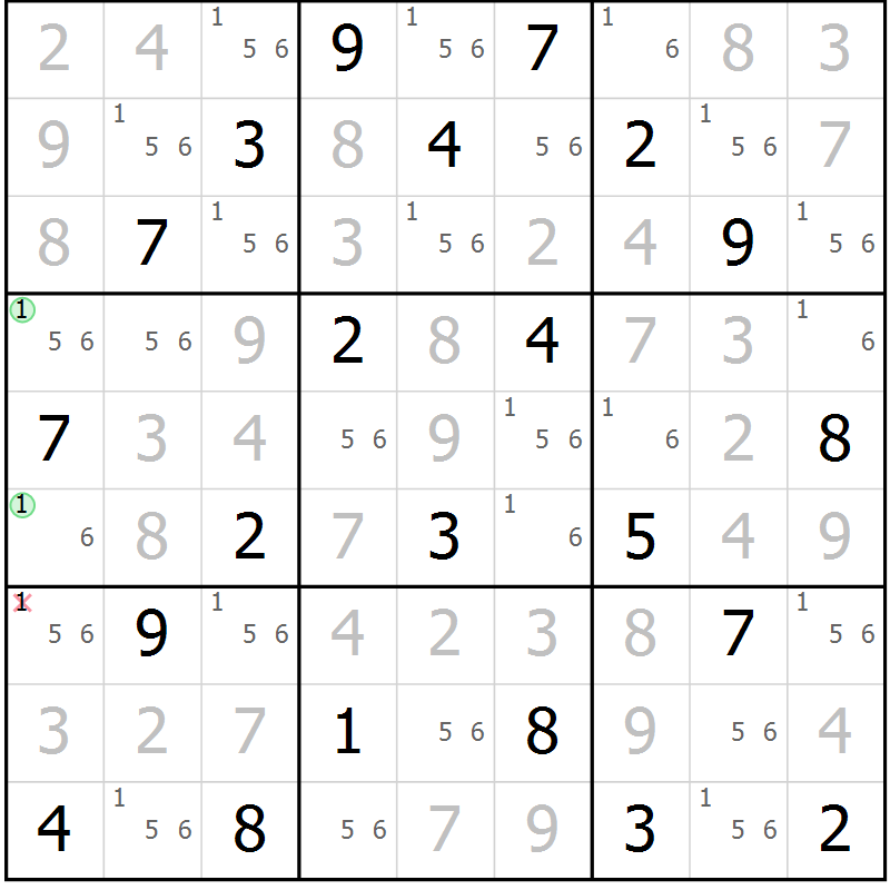 Position des candidats pour la solution de la Gr 120 page 123 du magazine de sudoku Giga sudoku niv 6-8 n° 016