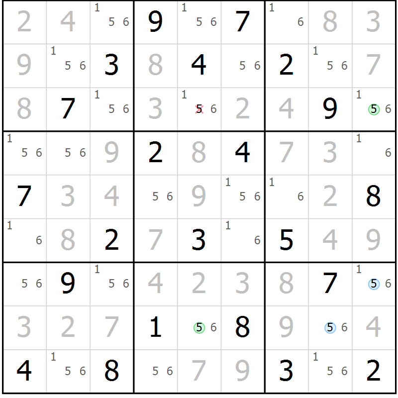 Position des candidats pour la solution de la Gr 120 page 123 du magazine de sudoku Giga sudoku niv 6-8 n° 016