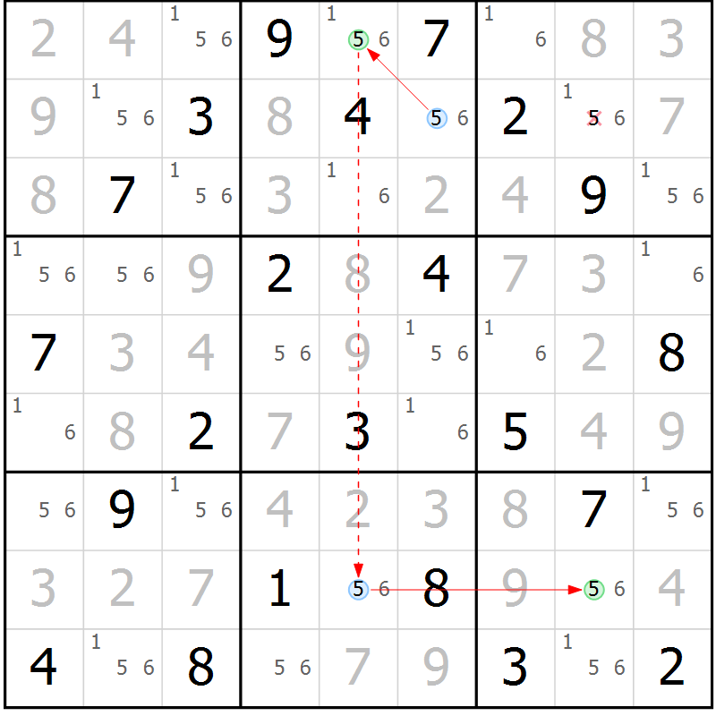 Position des candidats pour la solution de la Gr 120 page 123 du magazine de sudoku Giga sudoku niv 6-8 n° 016
