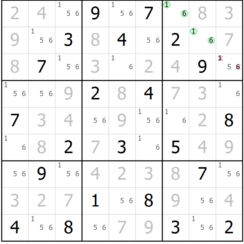Position des candidats pour la solution de la Gr 120 page 123 du magazine de sudoku Giga sudoku niv 6-8 n° 016