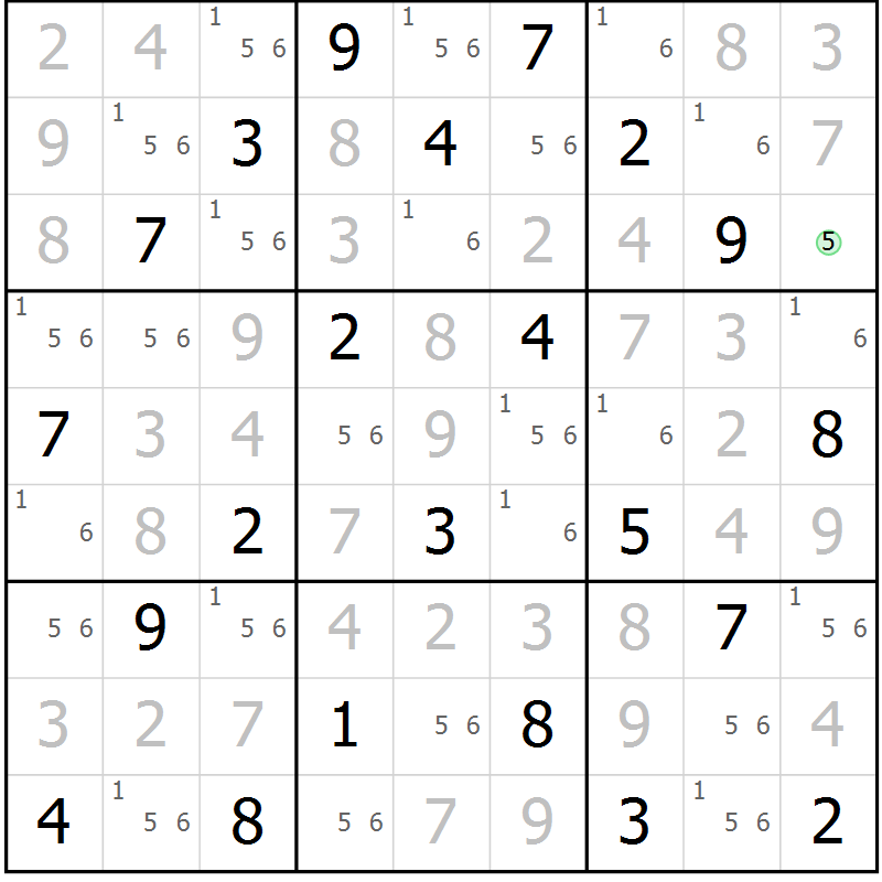 Position des candidats pour la solution de la Gr 120 page 123 du magazine de sudoku Giga sudoku niv 6-8 n° 016