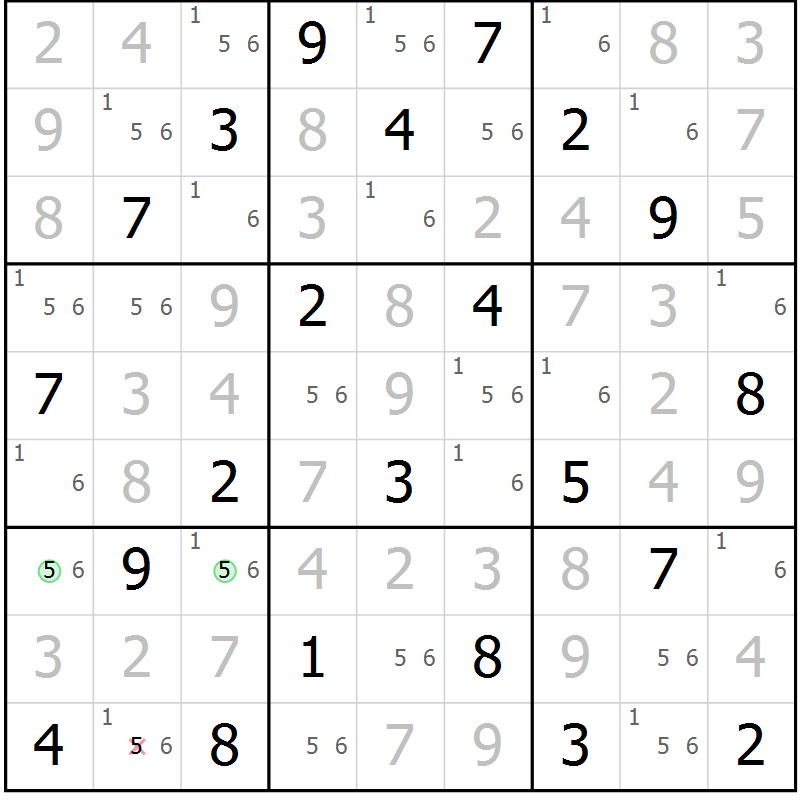 Position des candidats pour la solution de la Gr 120 page 123 du magazine de sudoku Giga sudoku niv 6-8 n° 016