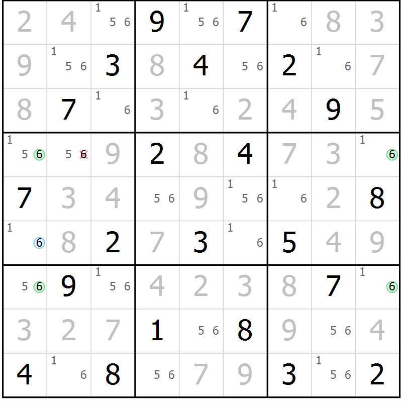 Position des candidats pour la solution de la Gr 120 page 123 du magazine de sudoku Giga sudoku niv 6-8 n° 016