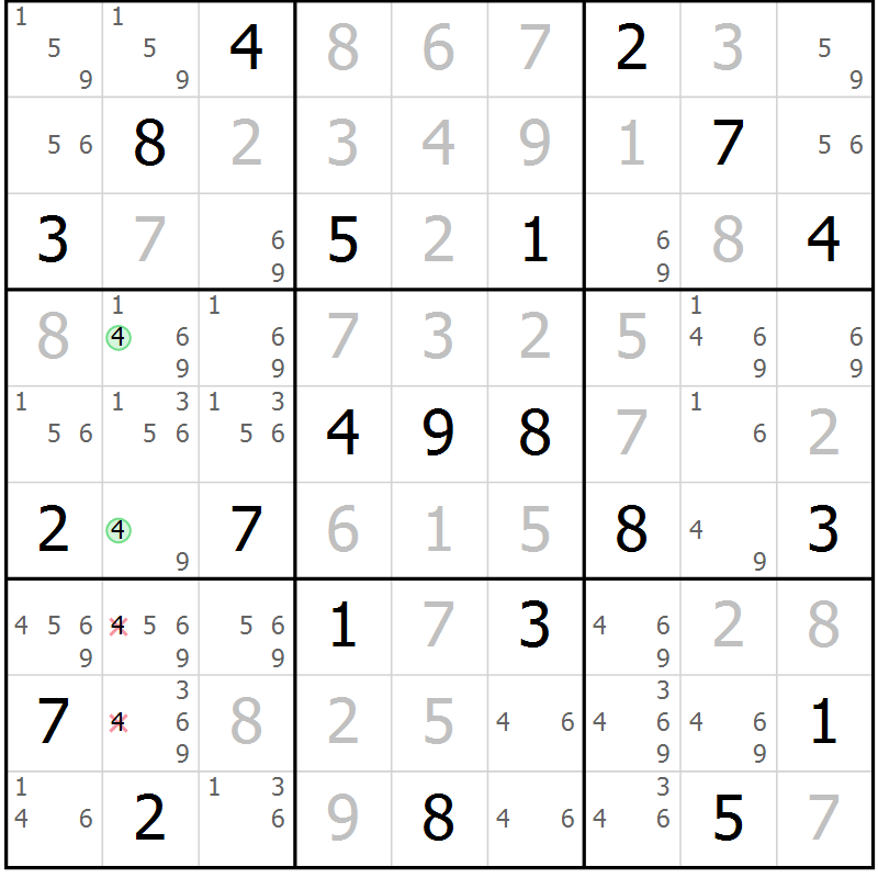 Position des candidats pour la solution de la Gr 122 page 125 du magazine de sudoku Giga sudoku niv 6-8 n° 016