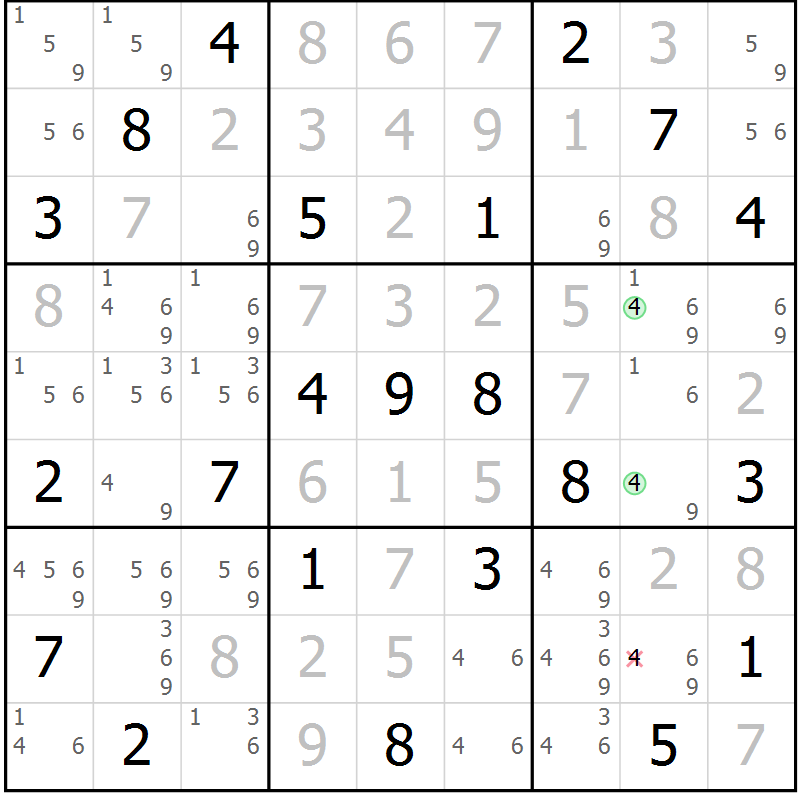 Position des candidats pour la solution de la Gr 122 page 125 du magazine de sudoku Giga sudoku niv 6-8 n° 016