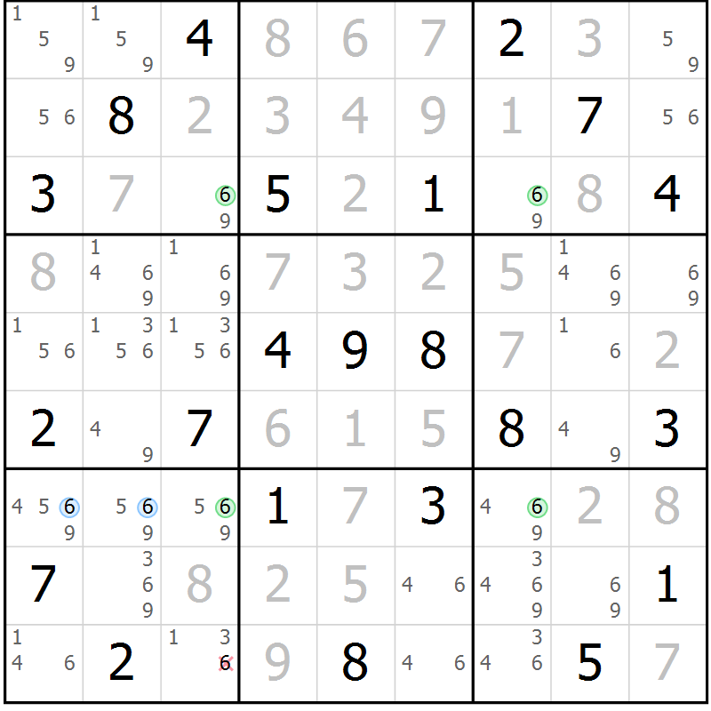 Position des candidats pour la solution de la Gr 122 page 125 du magazine de sudoku Giga sudoku niv 6-8 n° 016