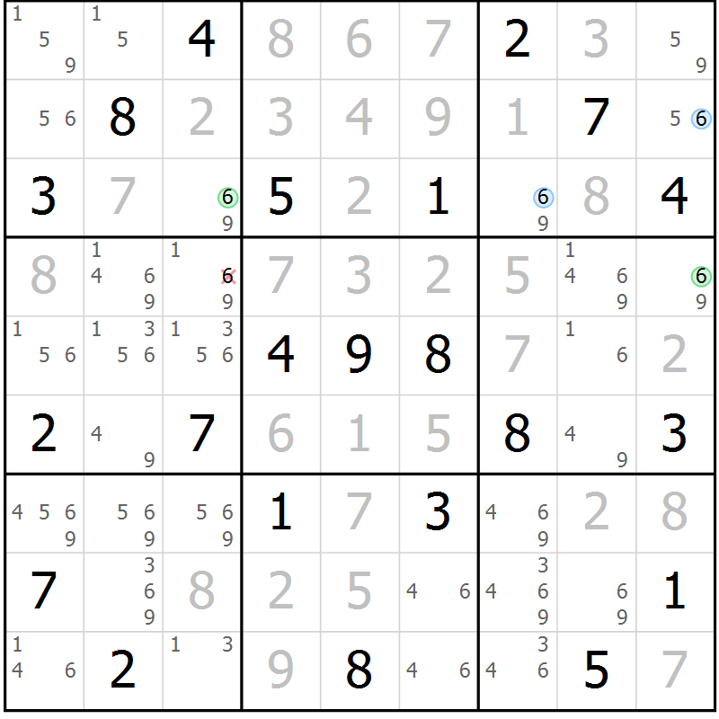 Position des candidats pour la solution de la Gr 122 page 125 du magazine de sudoku Giga sudoku niv 6-8 n° 016