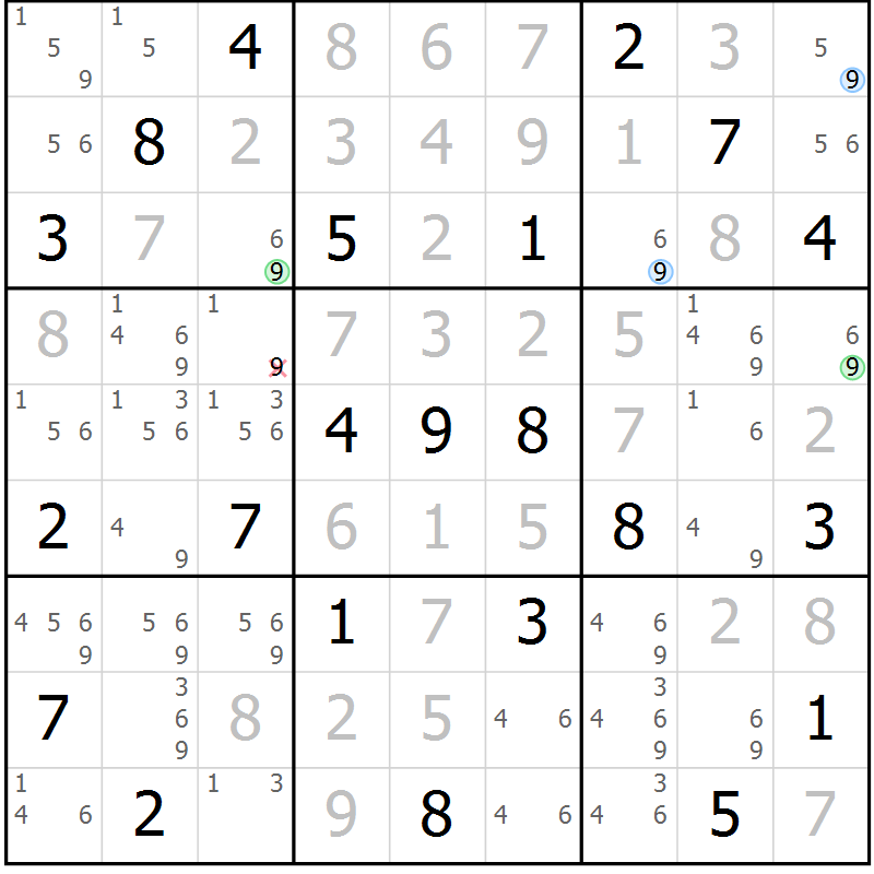 Position des candidats pour la solution de la Gr 122 page 125 du magazine de sudoku Giga sudoku niv 6-8 n° 016