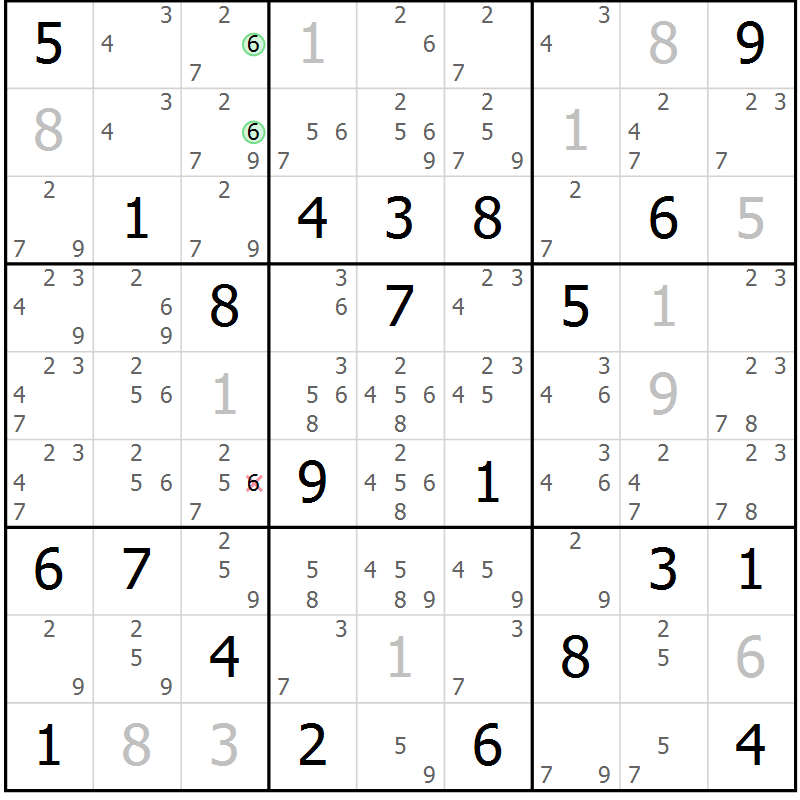 Position des candidats pour la solution de la Gr 123 page 126 du magazine de sudoku Giga sudoku niv 6-8 n° 016