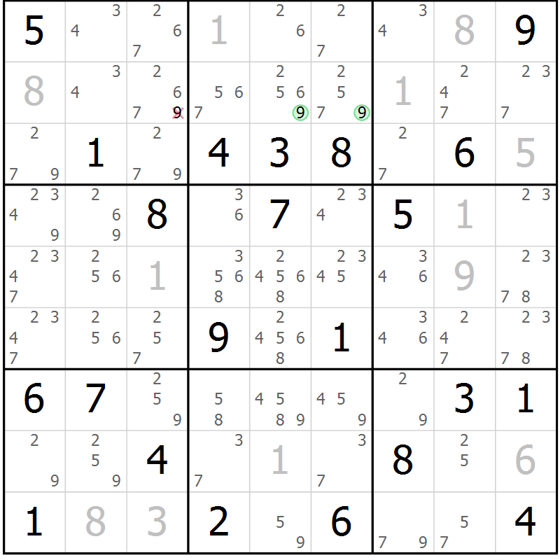 Position des candidats pour la solution de la Gr 123 page 126 du magazine de sudoku Giga sudoku niv 6-8 n° 016