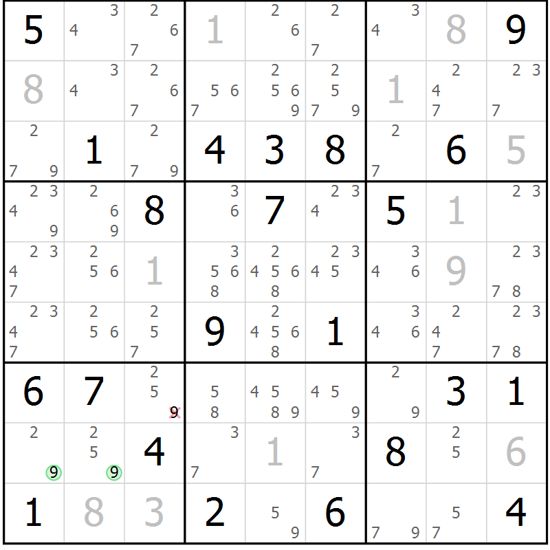 Position des candidats pour la solution de la Gr 123 page 126 du magazine de sudoku Giga sudoku niv 6-8 n° 016