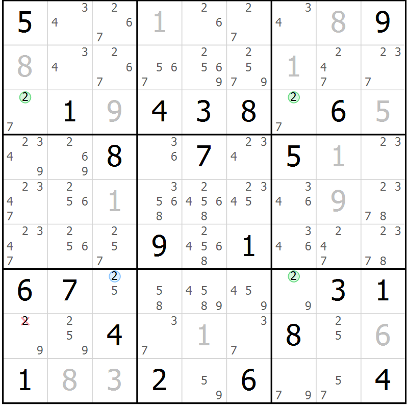 Position des candidats pour la solution de la Gr 123 page 126 du magazine de sudoku Giga sudoku niv 6-8 n° 016