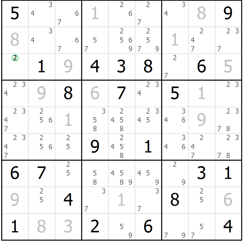 Position des candidats pour la solution de la Gr 123 page 126 du magazine de sudoku Giga sudoku niv 6-8 n° 016