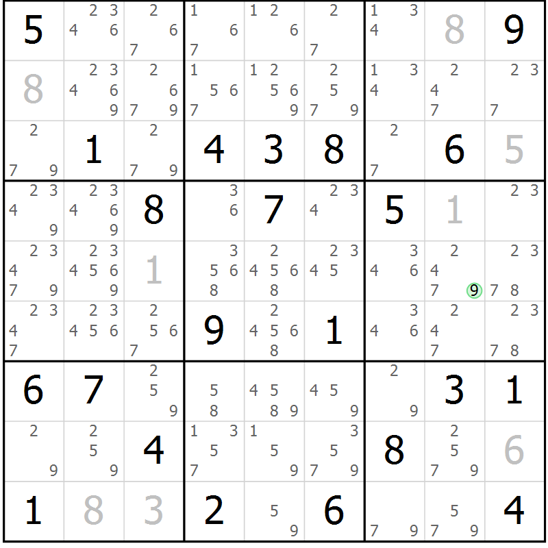 Position des candidats pour la solution de la Gr 123 page 126 du magazine de sudoku Giga sudoku niv 6-8 n° 016