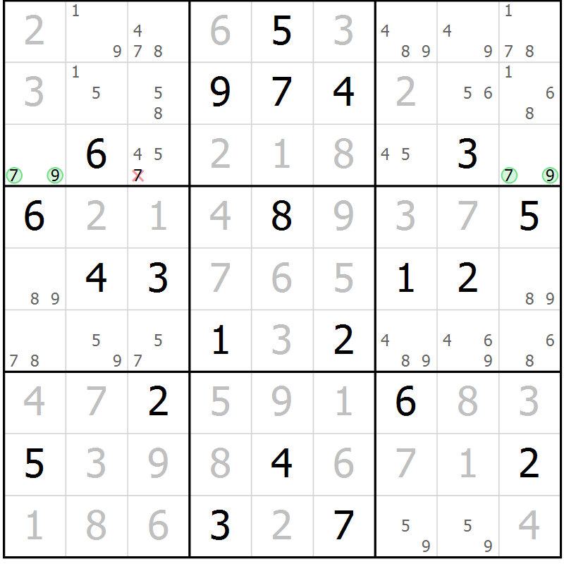 Position des candidats pour la solution de la Gr 124 page 127 du magazine de sudoku Giga sudoku niv 6-8 n° 016
