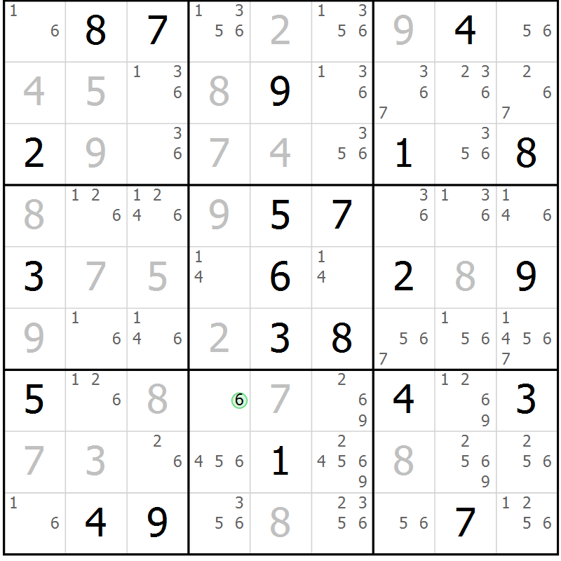 Position des candidats pour la solution de la Gr 125 page 128 du magazine de sudoku Giga sudoku niv 6-8 n° 016