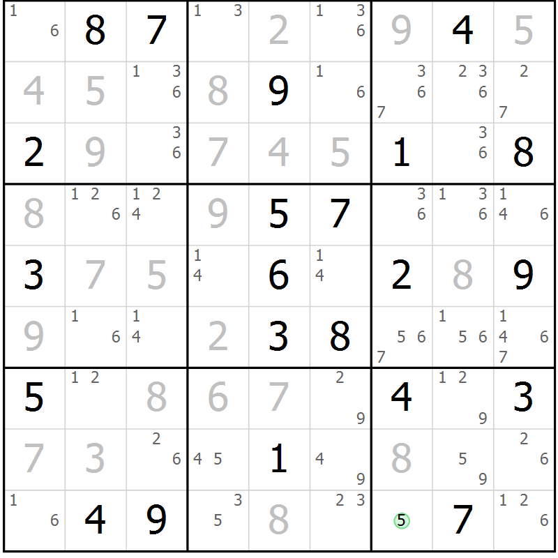 Position des candidats pour la solution de la Gr 125 page 128 du magazine de sudoku Giga sudoku niv 6-8 n° 016