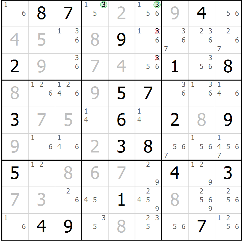 Position des candidats pour la solution de la Gr 125 page 128 du magazine de sudoku Giga sudoku niv 6-8 n° 016