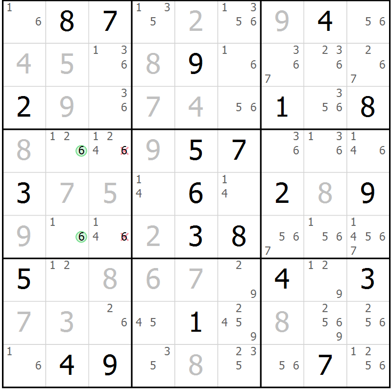 Position des candidats pour la solution de la Gr 125 page 128 du magazine de sudoku Giga sudoku niv 6-8 n° 016