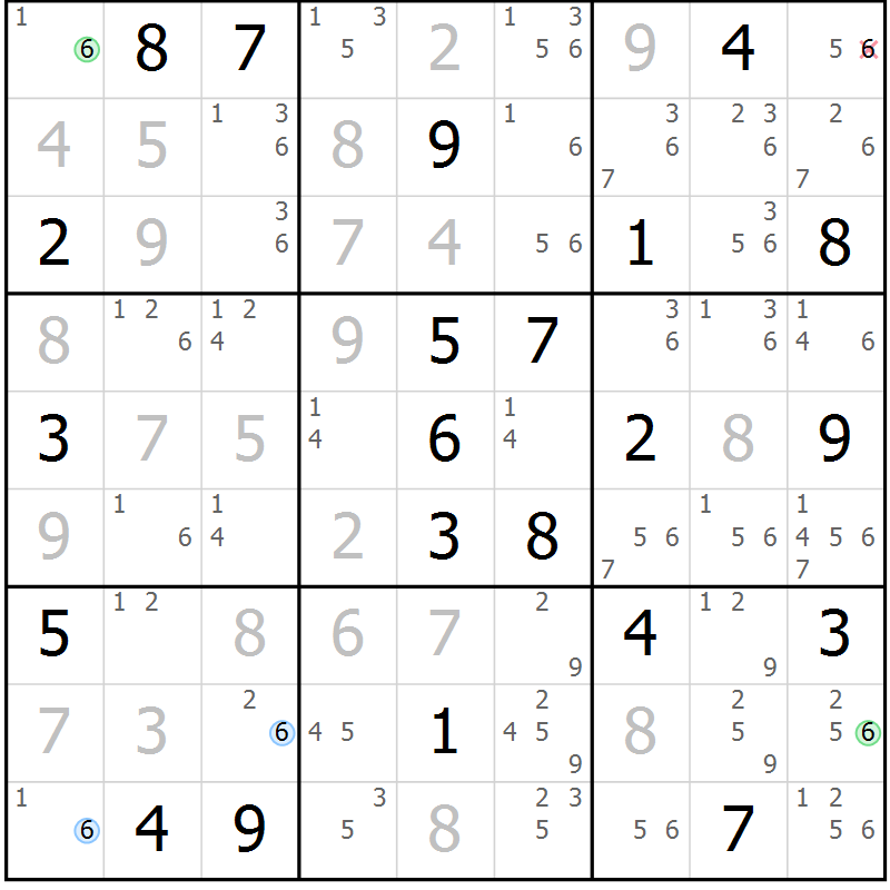 Position des candidats pour la solution de la Gr 125 page 128 du magazine de sudoku Giga sudoku niv 6-8 n° 016