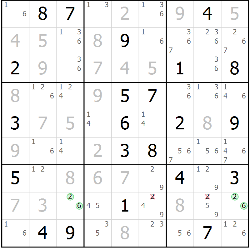 Position des candidats pour la solution de la Gr 125 page 128 du magazine de sudoku Giga sudoku niv 6-8 n° 016