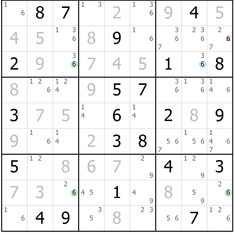 Position des candidats pour la solution de la Gr 125 page 128 du magazine de sudoku Giga sudoku niv 6-8 n° 016