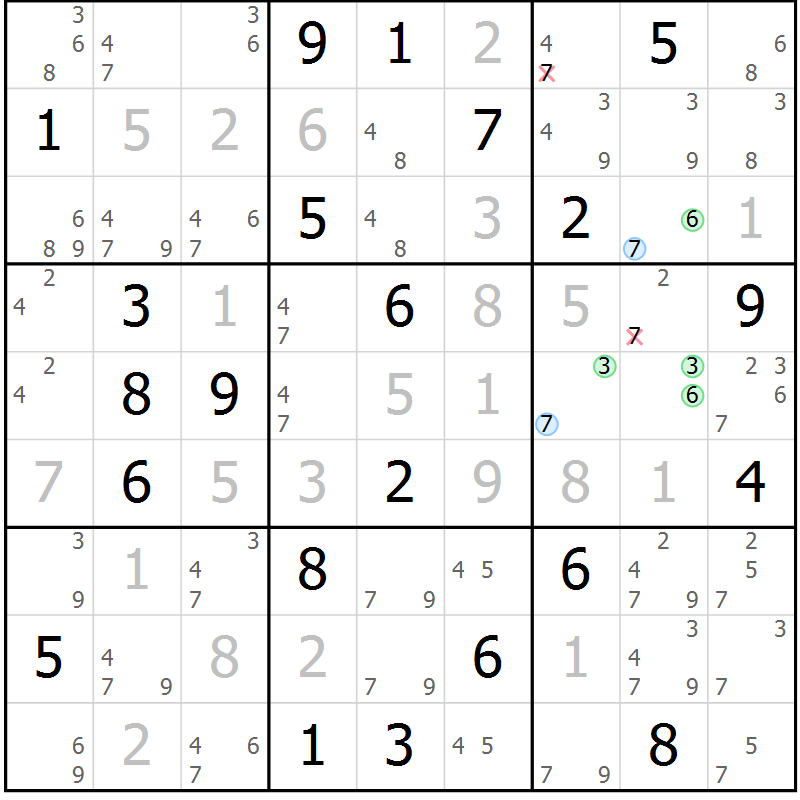 Position des candidats pour la solution de la Gr 126 page 129 du magazine de sudoku Giga sudoku niv 6-8 n° 016