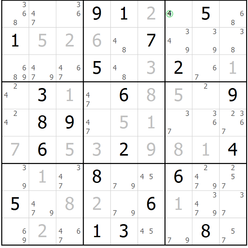 Position des candidats pour la solution de la Gr 126 page 129 du magazine de sudoku Giga sudoku niv 6-8 n° 016