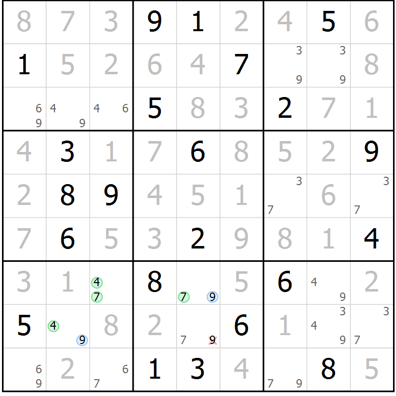 Position des candidats pour la solution de la Gr 126 page 129 du magazine de sudoku Giga sudoku niv 6-8 n° 016
