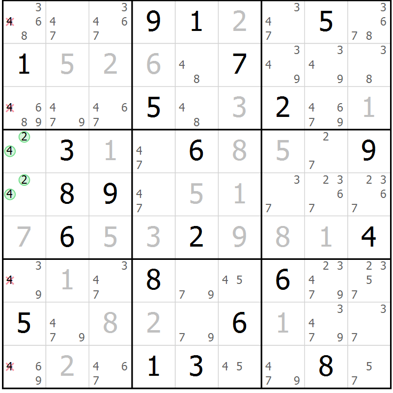 Position des candidats pour la solution de la Gr 126 page 129 du magazine de sudoku Giga sudoku niv 6-8 n° 016
