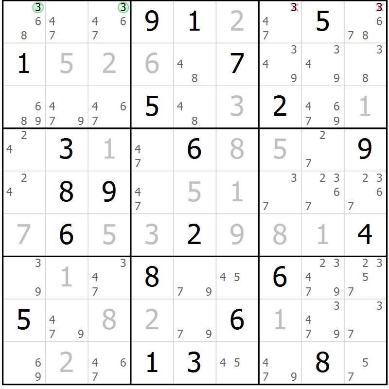 Position des candidats pour la solution de la Gr 126 page 129 du magazine de sudoku Giga sudoku niv 6-8 n° 016
