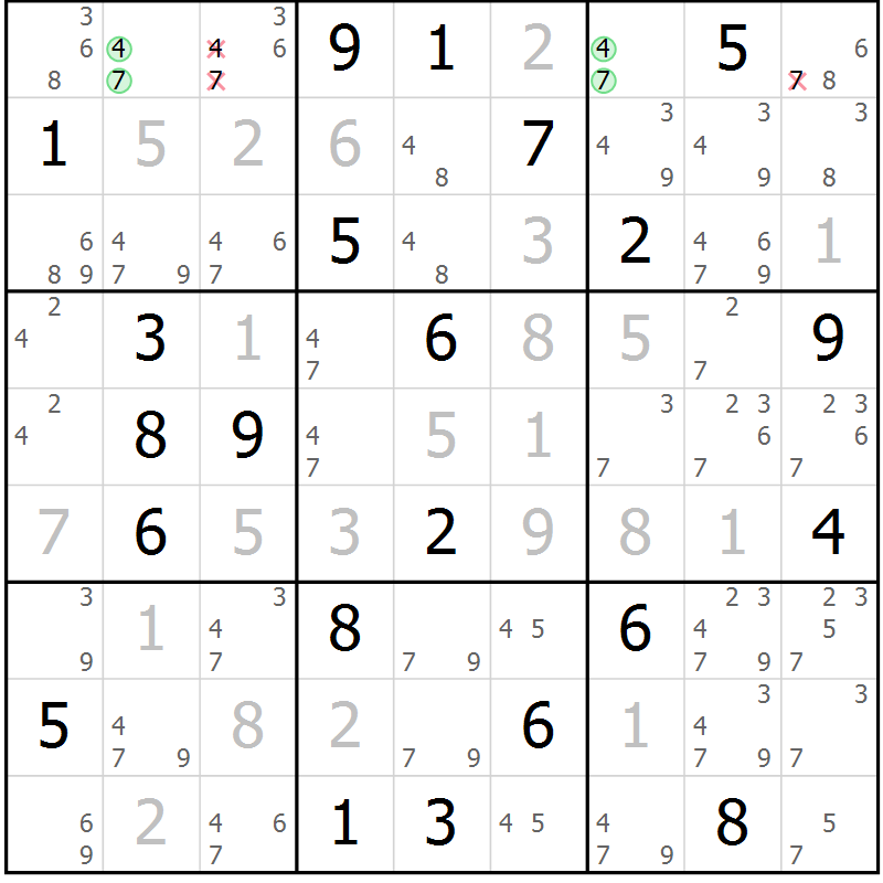 Position des candidats pour la solution de la Gr 126 page 129 du magazine de sudoku Giga sudoku niv 6-8 n° 016