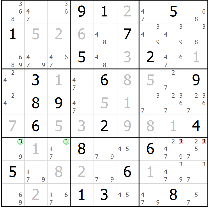 Position des candidats pour la solution de la Gr 126 page 129 du magazine de sudoku Giga sudoku niv 6-8 n° 016