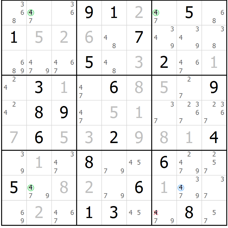 Position des candidats pour la solution de la Gr 126 page 129 du magazine de sudoku Giga sudoku niv 6-8 n° 016