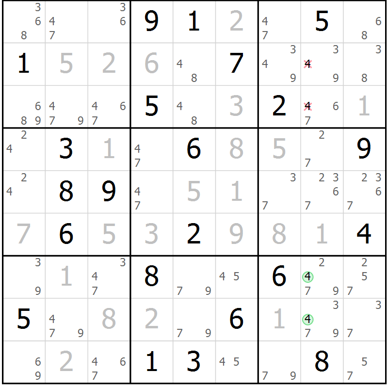 Position des candidats pour la solution de la Gr 126 page 129 du magazine de sudoku Giga sudoku niv 6-8 n° 016