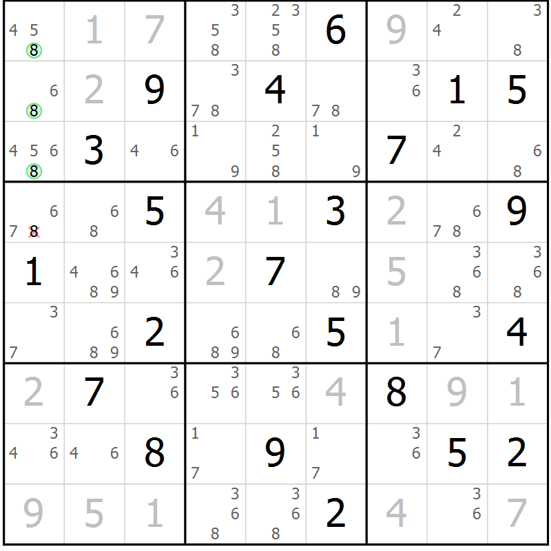 Position des candidats pour la solution de la Gr 127 page 130 du magazine de sudoku Giga sudoku niv 6-8 n° 016