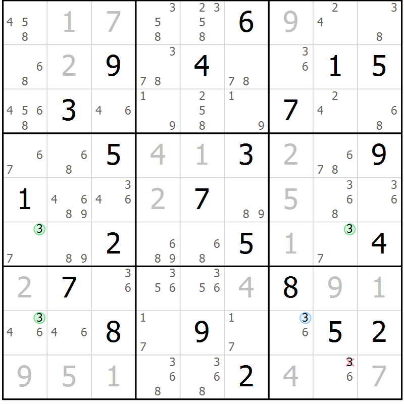 Position des candidats pour la solution de la Gr 127 page 130 du magazine de sudoku Giga sudoku niv 6-8 n° 016