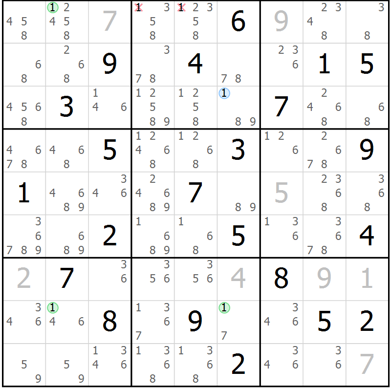 Position des candidats pour la solution de la Gr 127 page 130 du magazine de sudoku Giga sudoku niv 6-8 n° 016