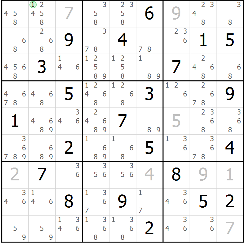 Position des candidats pour la solution de la Gr 127 page 130 du magazine de sudoku Giga sudoku niv 6-8 n° 016